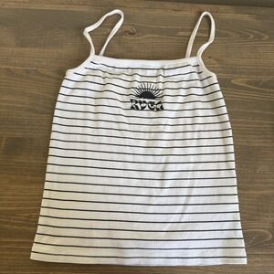 RVCA Women's Small Black‎ White Stripe Logo Crop Top Tank Top